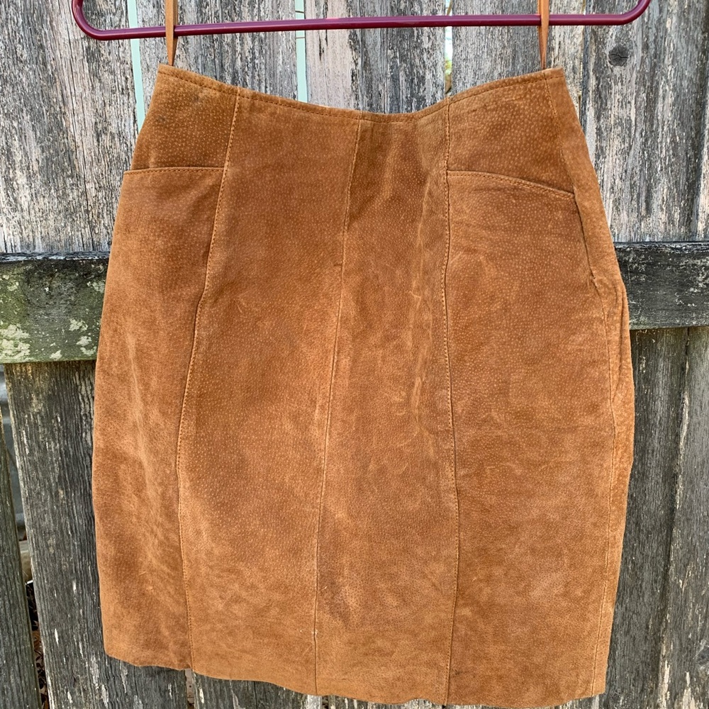 Vintage Suede Leather Skirt, Carmel Brown